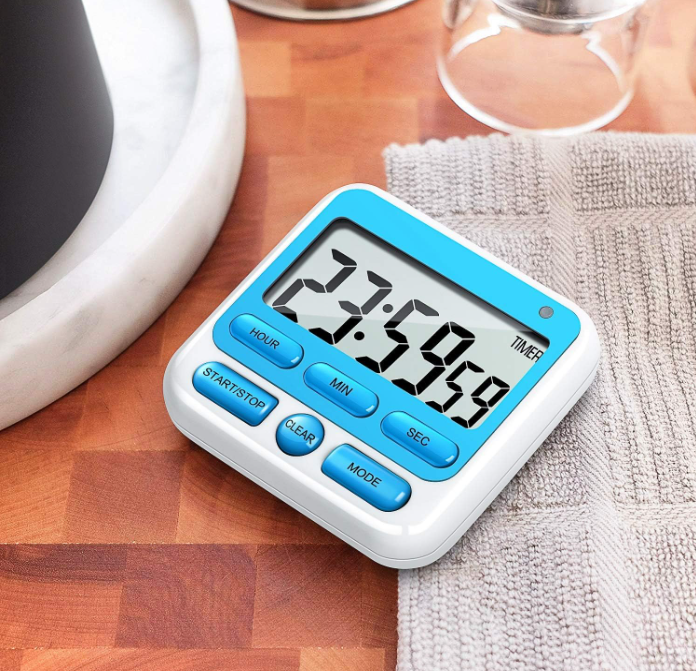 Digital Kitchen Timer with Silent Mode & Loud Alarm, Magnetic Countdown Timer with Clock & Alarm, Memory Function, Retractable Stand & Hook for Cooking, Study, Meeting