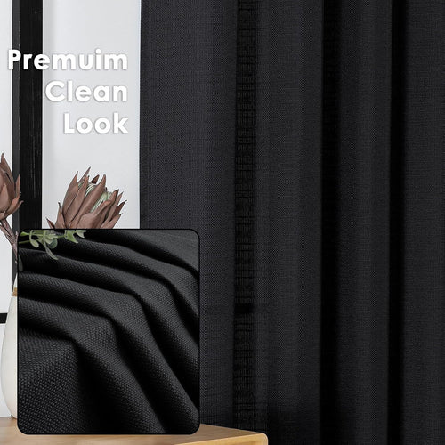 Black Curtains 63 Inch Length 2 Panels Set for Living Room Bedroom, Light Filtering Faux Linen Textured Soft Window Curtain, Airy Soft Rod Pocket cortinas para cuarto, 40Wx63L Inches, 2 Pcs