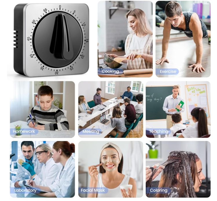 Magnetic Kitchen Timer 304 Stainless Steel Mechanical Cooking Timer with Loud Alarm, Wind Up Countdown Timer for Cooking, Study, Workout, Office, Classroom