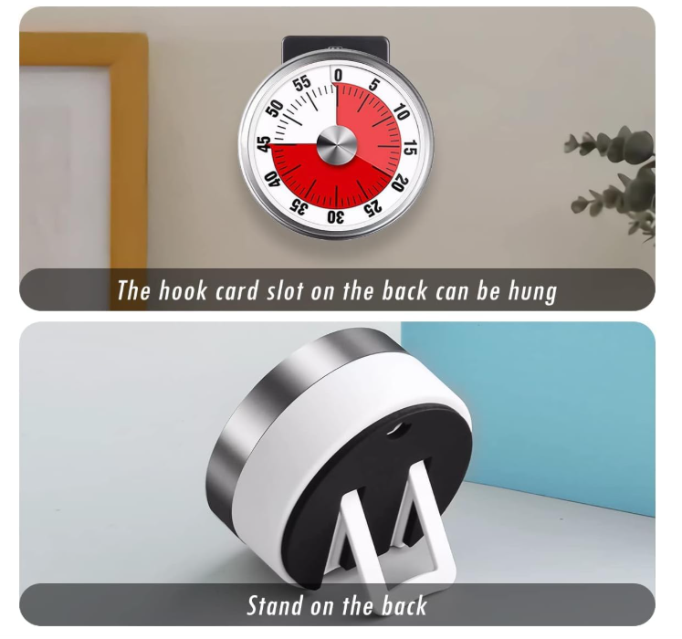 Magnetic Visual Kitchen Timer 304 Stainless Steel Mechanical Cooking Timer with Loud Alarm, Egg Timer for Kids, Classroom, Study, Workout, Office