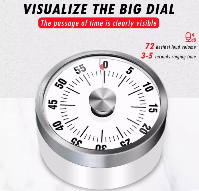 Magnetic Visual Kitchen Timer 304 Stainless Steel Mechanical Cooking Timer with Loud Alarm, Egg Timer for Kids, Classroom, Study, Workout, Office