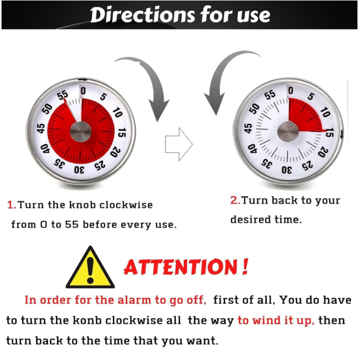 Magnetic Visual Kitchen Timer 304 Stainless Steel Mechanical Cooking Timer with Loud Alarm, Egg Timer for Kids, Classroom, Study, Workout, Office