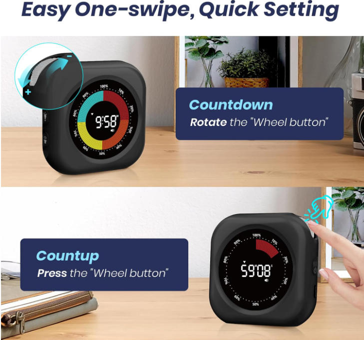 Digital Visual Timer for Kids and Adults, Magnetic Countdown Timer with Rechargeable Battery, Silent Mode, Adjustable Volume & Brightness, Classroom, Study, Kitchen