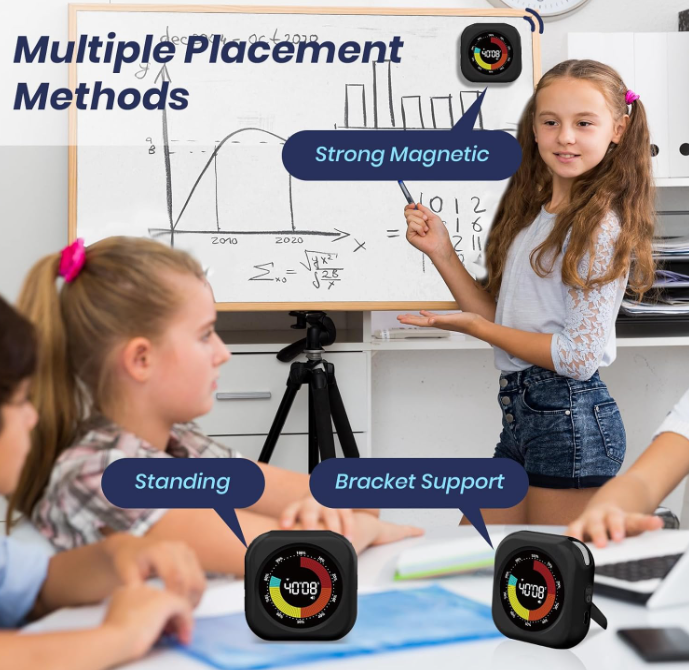 Digital Visual Timer for Kids and Adults, Magnetic Countdown Timer with Rechargeable Battery, Silent Mode, Adjustable Volume & Brightness, Classroom, Study, Kitchen