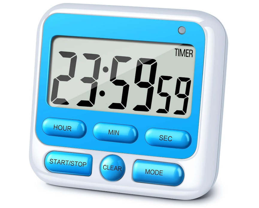Digital Kitchen Timer with Silent Mode & Loud Alarm, Magnetic Countdown Timer with Clock & Alarm, Memory Function, Retractable Stand & Hook for Cooking, Study, Meeting