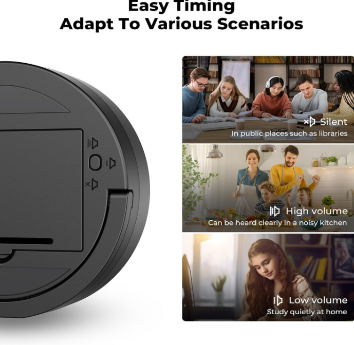 Digital Kitchen Timer with Countdown & Count-Up, Large Display, Magnetic Back, Adjustable Alarm, Sleek Modern Design for Cooking, Study, Office