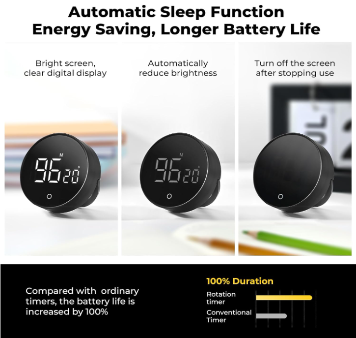 Digital Kitchen Timer with Countdown & Count-Up, Large Display, Magnetic Back, Adjustable Alarm, Sleek Modern Design for Cooking, Study, Office