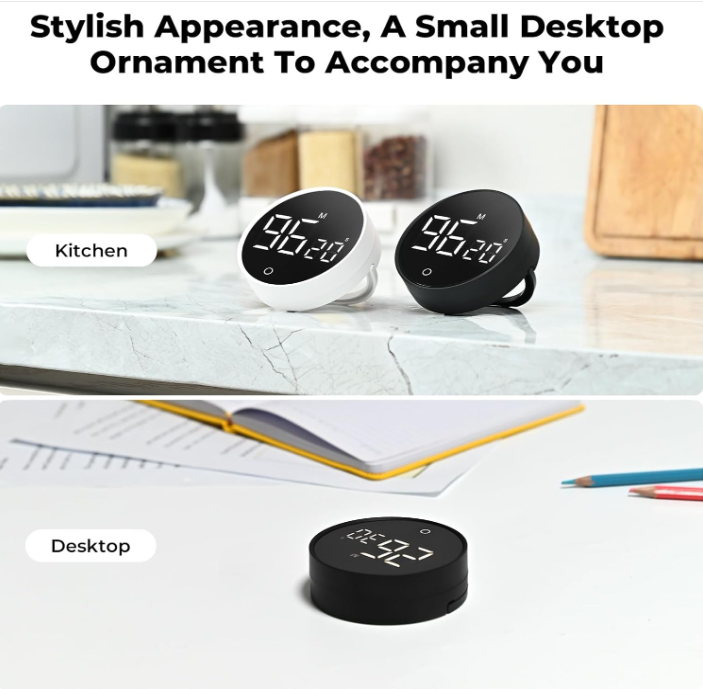 Digital Kitchen Timer with Countdown & Count-Up, Large Display, Magnetic Back, Adjustable Alarm, Sleek Modern Design for Cooking, Study, Office