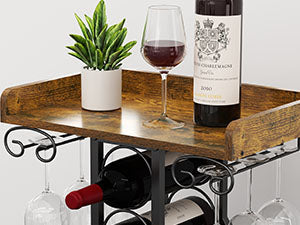 X-cosrack Wine Rack Freestanding Floor, Wine Storage Rack Mini Bar Table with Tabletop, Glass Holder Wine Bottle Display Stand Liquor Cabinet for Home Bar Kitchen Living Room