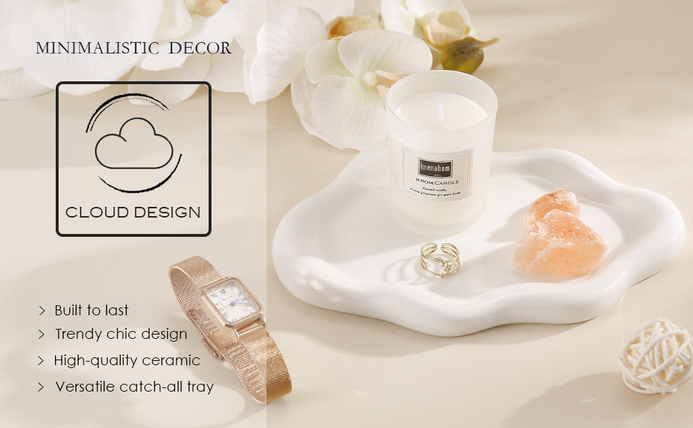 Ceramic Jewelry Tray Trinket Dish, Decorative Cloud Vanity Key Tray for Women, Ring Holder Dish, Cute Jewelry Plate Bowl Room Decor Aesthetic, White, Medium