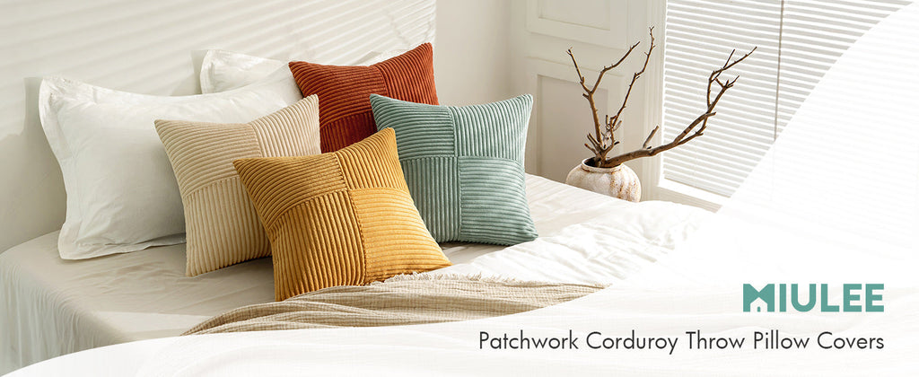 Teal Orange Decorative Throw Pillow Covers 18x18 Inch Set of 4 Boho Corduroy Striped Cushion Cases Modern Farmhouse Patchwork Pillow Cases for Couch Sofa Bedroom Home Decor