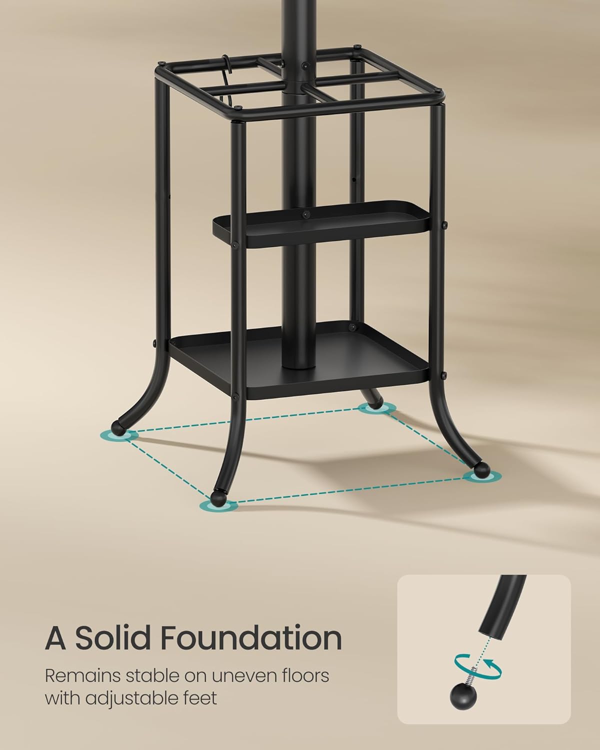 Coat Rack Freestanding with Umbrella Holder, Metal Coat Rack Stand with 12 Hooks, for Entryway, Hallway, Living Room, Bedroom, Ink Black URCR082BH02S