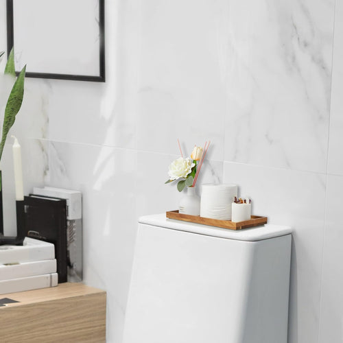 11.7" Bathroom Vanity Tray for Counter - Acacia Wood Decorative Tray for Toilet Tank Makeup Perfume Jewelry Catchall Coffee Table - Wooden Kitchen Countertop Organizer for Soap Dispenser
